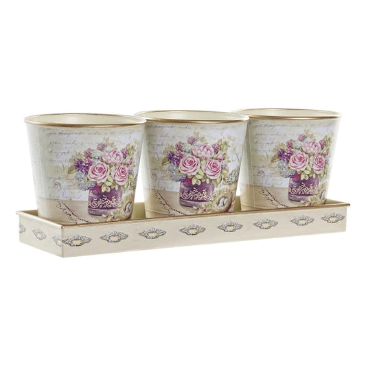 Ruukkusetti DKD Home Decor Beige Pinkki PVC Alumiini Shabby Chic 38 x 12 x 14 cm (3 Kappaletta